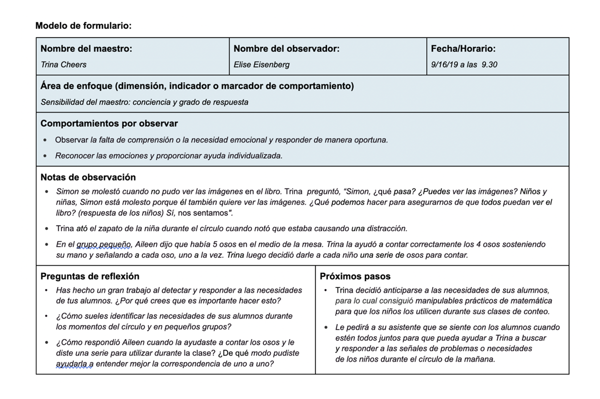 Ejemplo de cómo utilizar el formulario de observación informaL